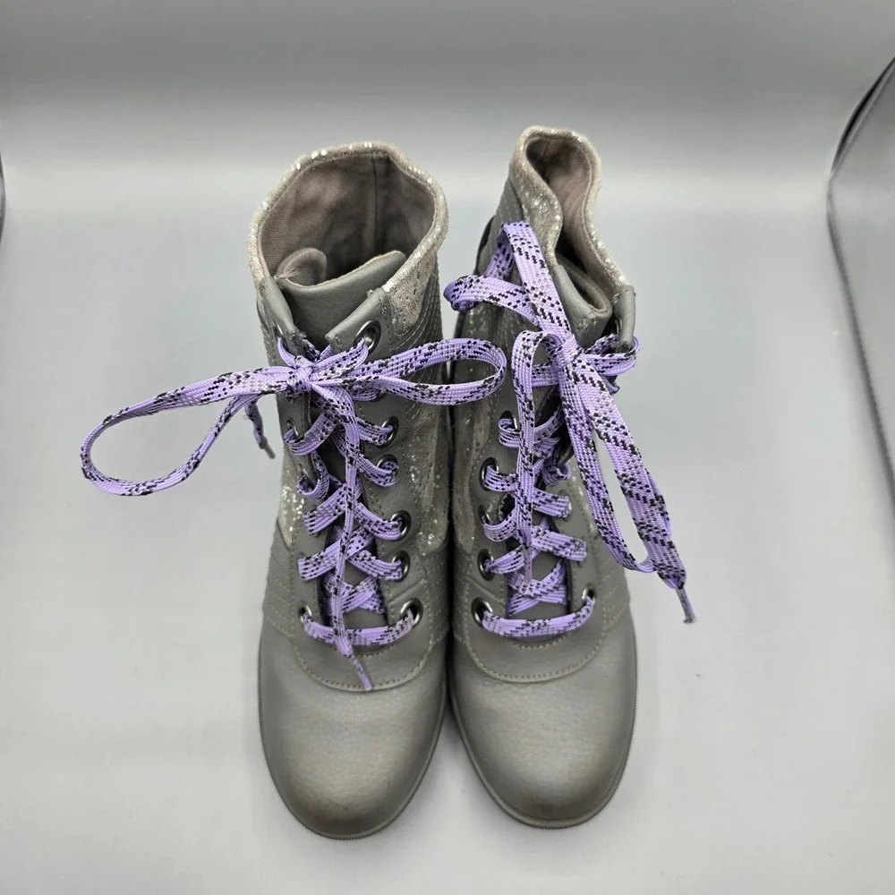 Sorel Kids Gray Lace-Up Boots with Purple Laces